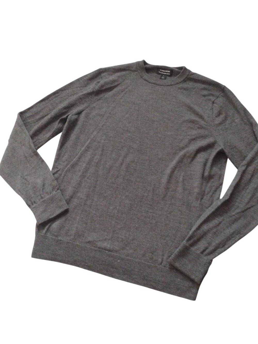 Nordstrom Mens Washable Merino Wool Sweater L Gray Crew Neck Pullover